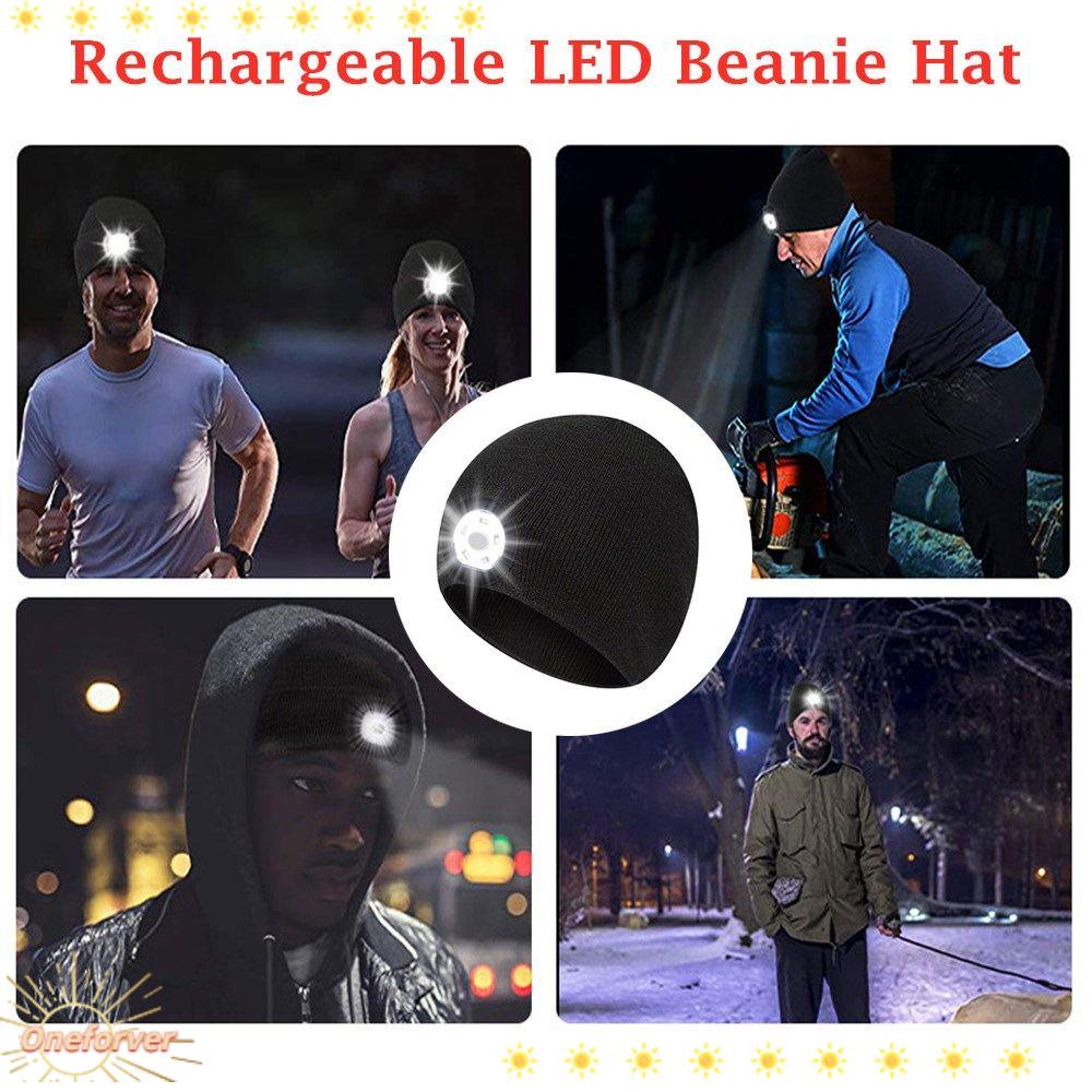 FOREVER Mũ Dệt Kim Thể Thao Không Vành Tích Hợp Đèn LED Sạc USB Giữ Ấm Khi Câu Cá Ban Đêm Unisex