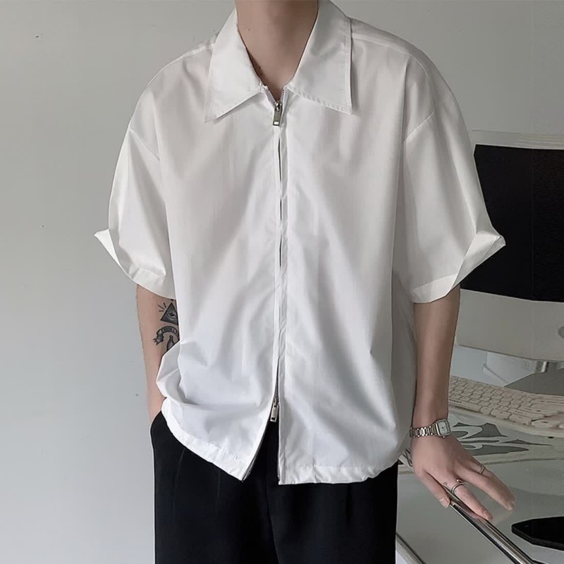 Áo Sơ Mi Tay Ngắn Khóa Kéo Đôi Màu Sắc Thời Trang Mùa Hè Cho Nam