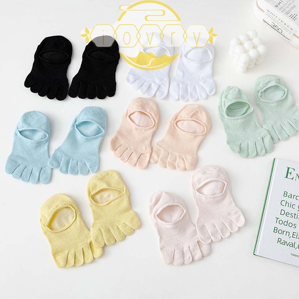 IVORY Vớ Thuyền Cotton Lưới Ngắn Năm Ngón Co Giãn Vô Hình Màu Trơn Chống Trượt