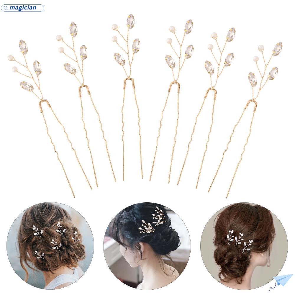 MAG Set 6 Trâm Cài Tóc Cô Dâu Đính Đá Phong Cách Vintage|Kẹp Tóc Hình Hoa