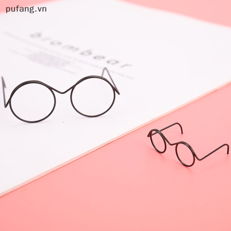 Pufang thời trang khung tròn không thấu kính retro kính búp bê mát mẻ cho phụ kiện búp bê vn