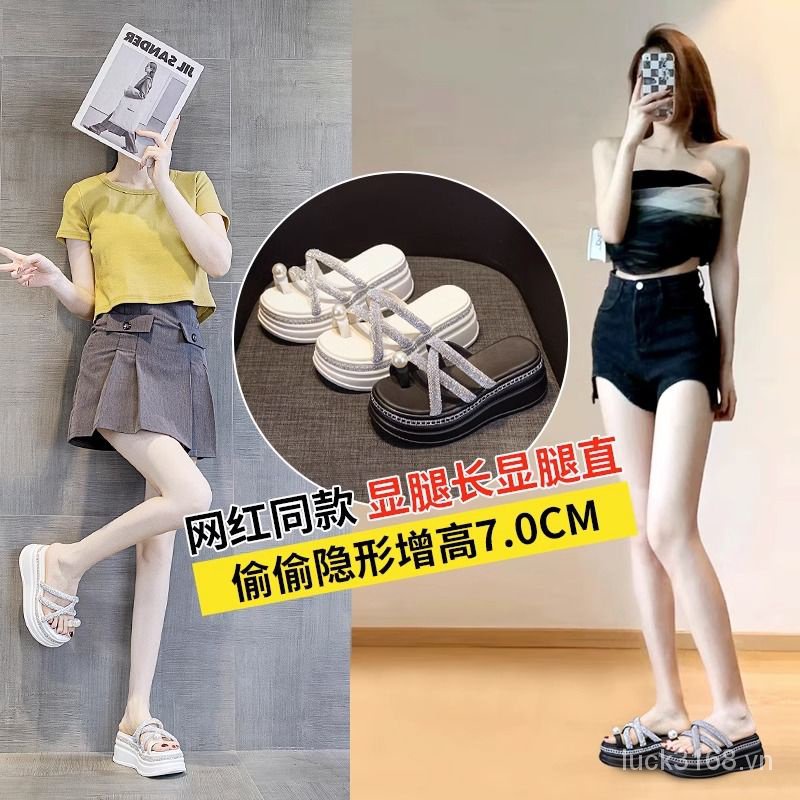 Dép Sandal Đế Dày Đính Đá Thời Trang Mùa Hè 2023 Phong Cách Mới Cho Nữ