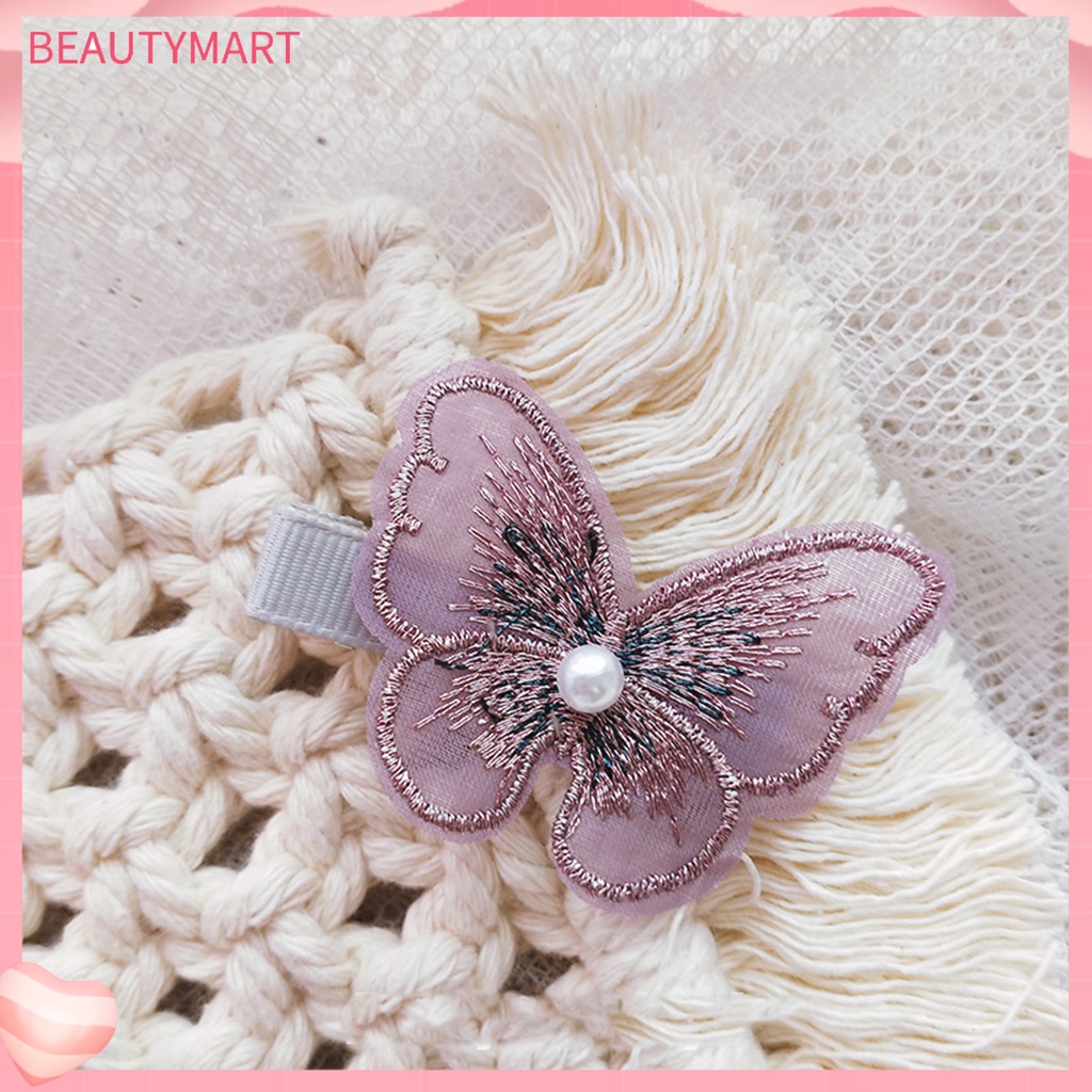 Kẹp Tóc Mái Bướm Đính Ngọc Trai Giả Thêu Họa Tiết Cho Nữ