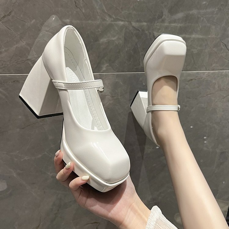 Giày Cao Gót 8cm Mũi Vuông Chất Liệu Da Cao Cấp Thời Trang Dành Cho Nữ
