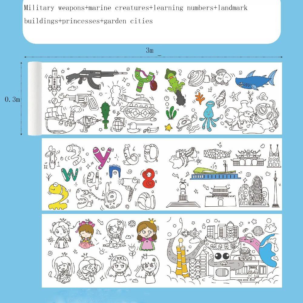 6 Cuộn Giấy Làm Tranh Cuộn 3m DIY 3m Nhiều Màu Sắc Cho Bé