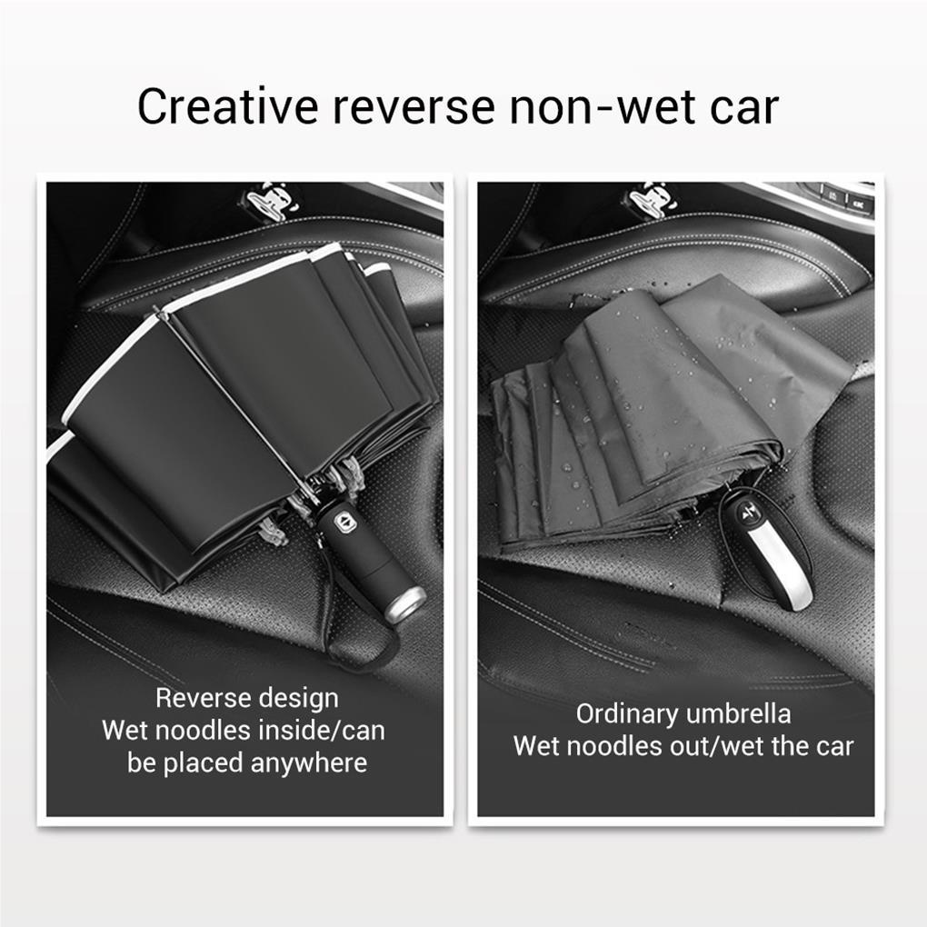 Dù Đảo Ngược Tự Động 12 Ribs Có Đèn LED Kẻ Sọc Phản Quang Cho Nam Và Nữ