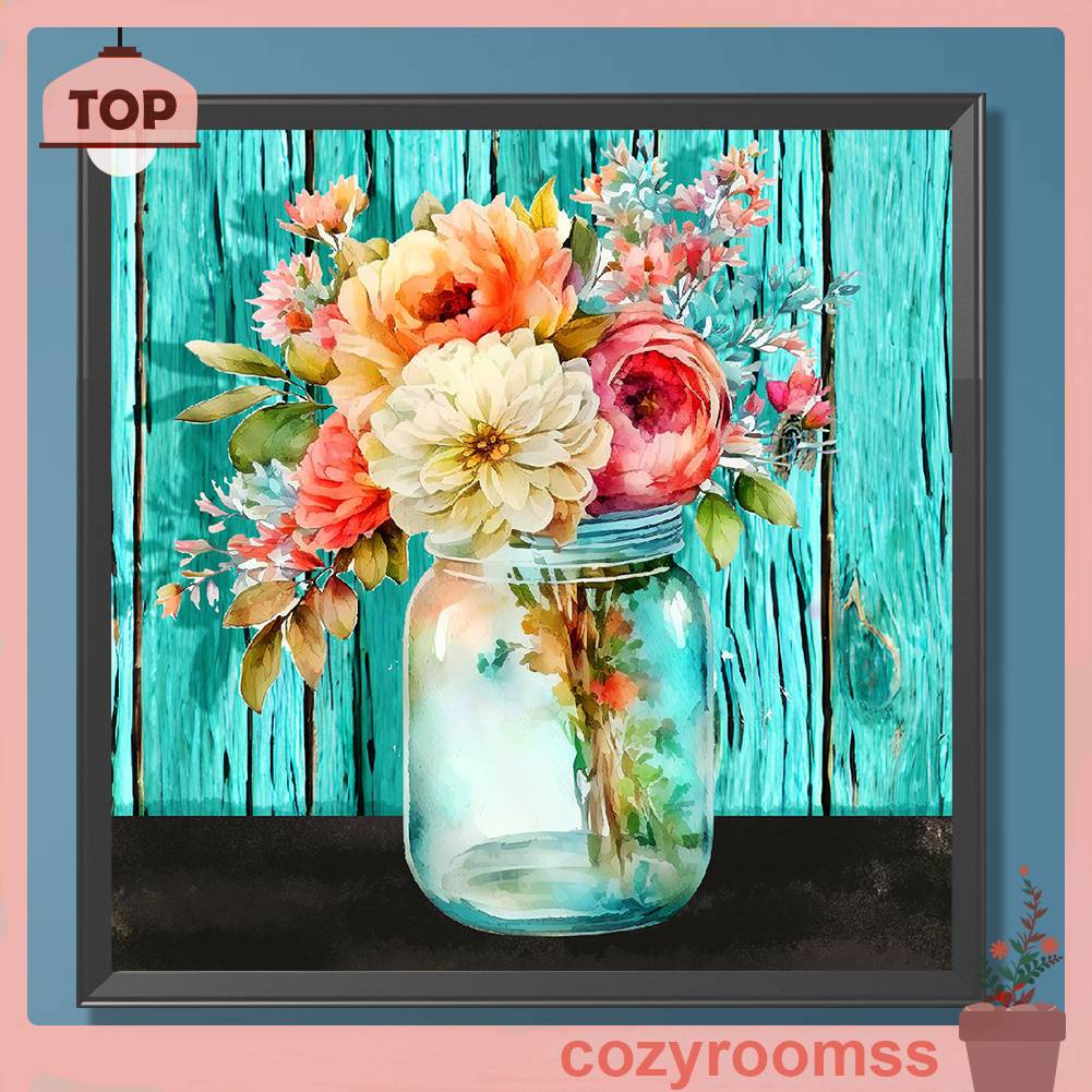 Tranh Đính Đá Kim Cương Toàn Bộ 5D DIY Hình Vẽ Chậu Hoa Trang Trí Nhà Cửa