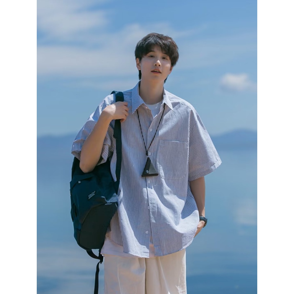 Áo Sơ Mi Tay Lửng Dáng Rộng Màu Trơn Phong Cách Thời Trang Nhật Bản Mới