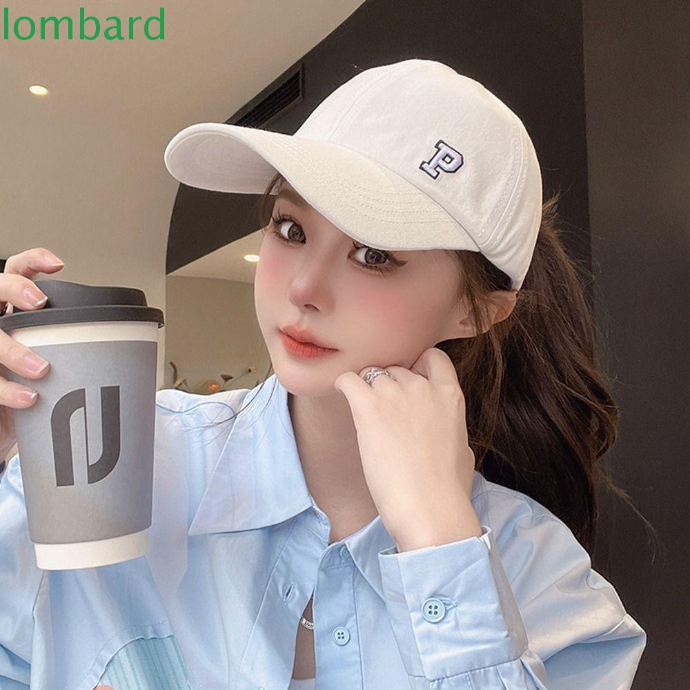 LOMBARD Mũ Lưỡi Trai Cotton Hở Chóp Thêu Chữ Phong Cách Hàn Quốc