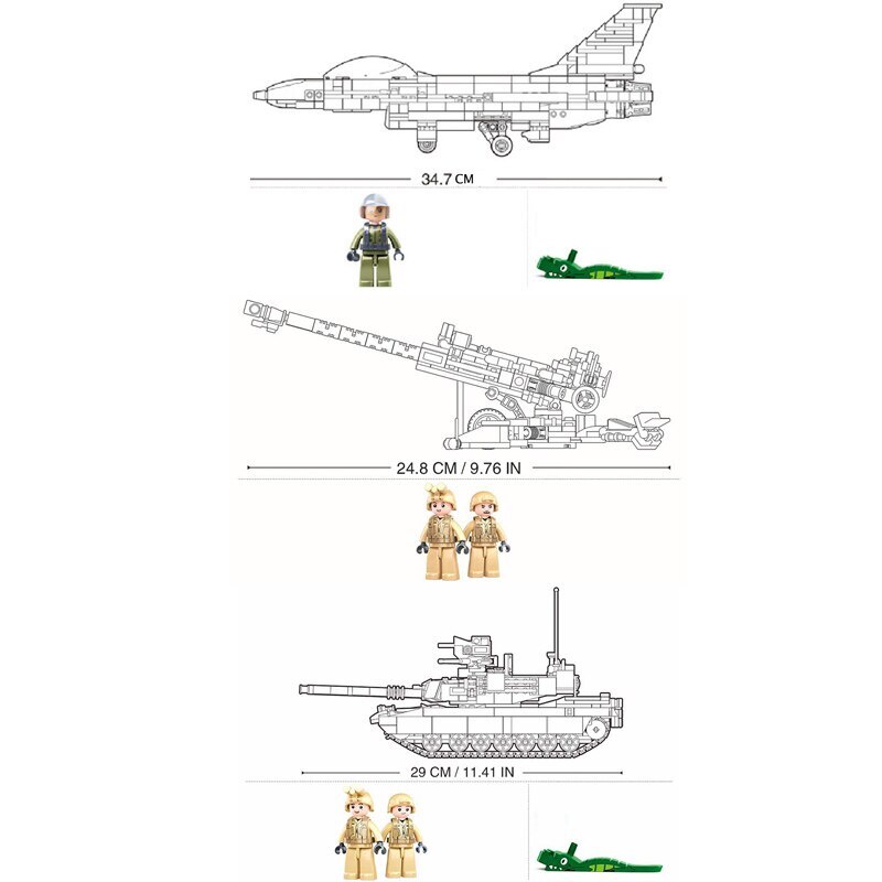 World War 2 II Military M777 Howitzer F-16 Fighter M1A2 Sep V2 Abrams Tank Classic Weapon Army Building Bricks