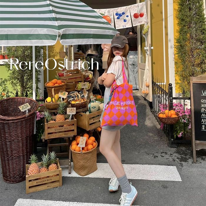 Túi Vải Cotton Nguyên Chất Hình Kim Cương Màu Cam Hồng Thời Trang Mùa Hè