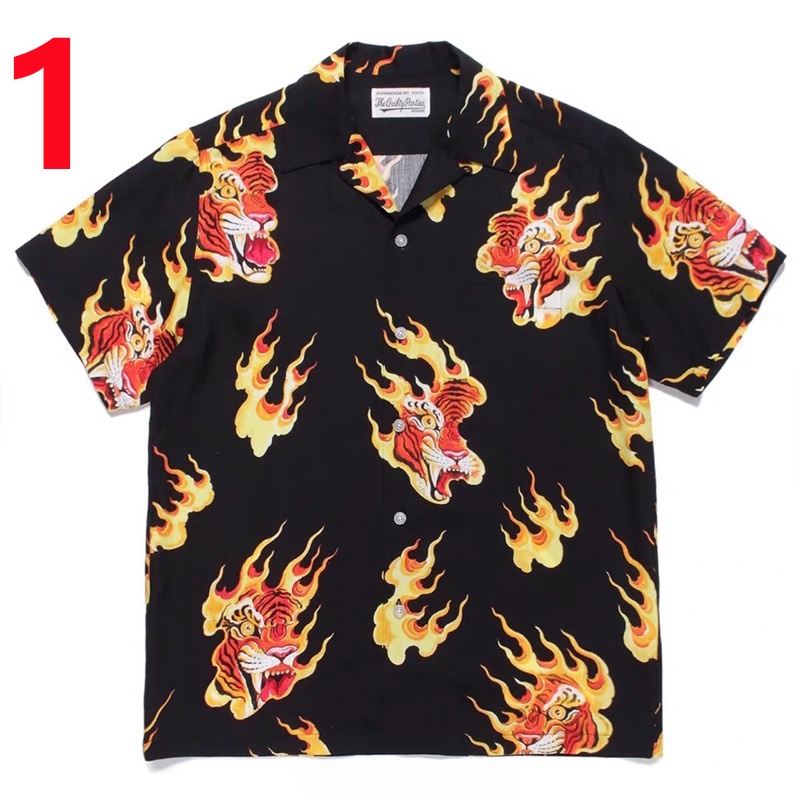 Áo Sơ Mi Tay Ngắn Dáng Rộng In Hình Ngọn Lửa WACKOMARIA Thời Trang Cho Cặp Đôi