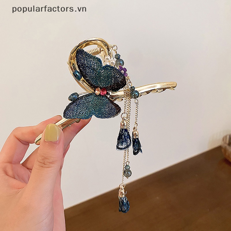 Kẹp Tóc Kim Loại Hình Bướm Đính Đá Pha Lê Phong Cách Hàn Quốc Cho Nữ