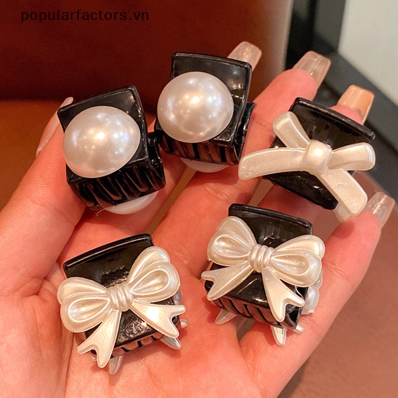 Kẹp Tóc Hình Nơ Mini Đính Ngọc Trai Phong Cách Vintage Dễ Thương Cho Nữ