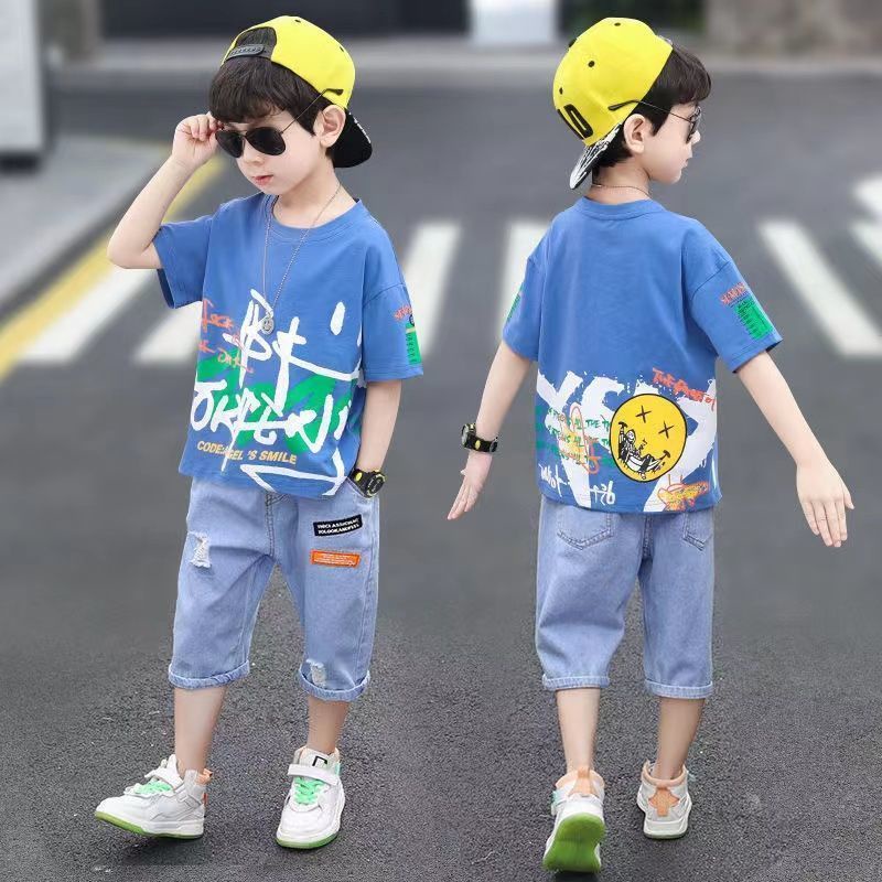 Bộ Áo Thun Tay Ngắn Phong Cách Hàn Quốc Thời Trang Mùa Hè Mới 2023 Dành Cho Bé Trai