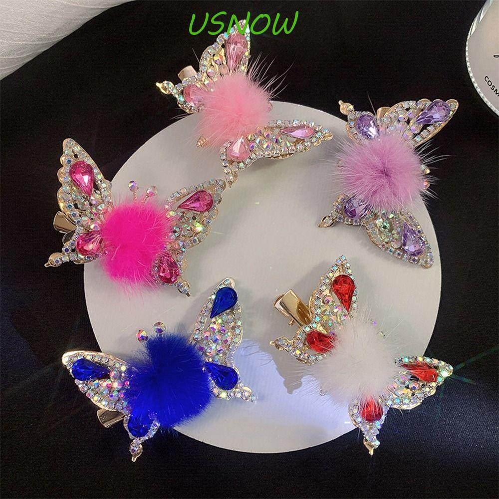 USNOW Kẹp Tóc Hình Bướm Đính Bóng Lông Đơn Giản Thanh Lịch Cho Nữ