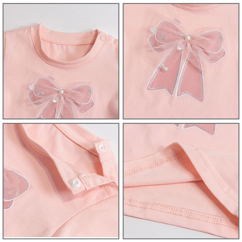 Áo Thun Tay Ngắn Đính Nơ Dễ Thương Thời Trang Hàn Quốc Cho Bé Gái