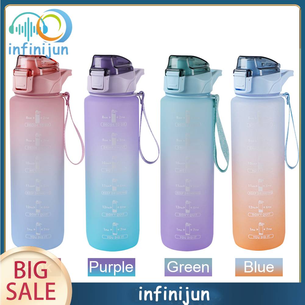 Bình Đựng Nước 1000ml Có Thang Đo Thời Gian Chống Rò Rỉ Màu Gradient