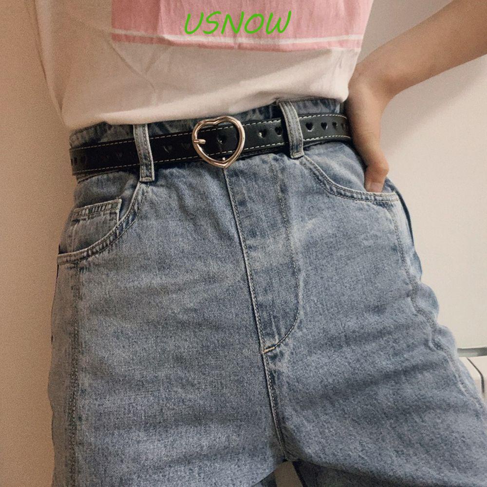 USNOW Thắt Lưng Da Khóa Kim Loại Hình Trái Tim Đơn Giản Phong Cách Vintage Hàn Quốc