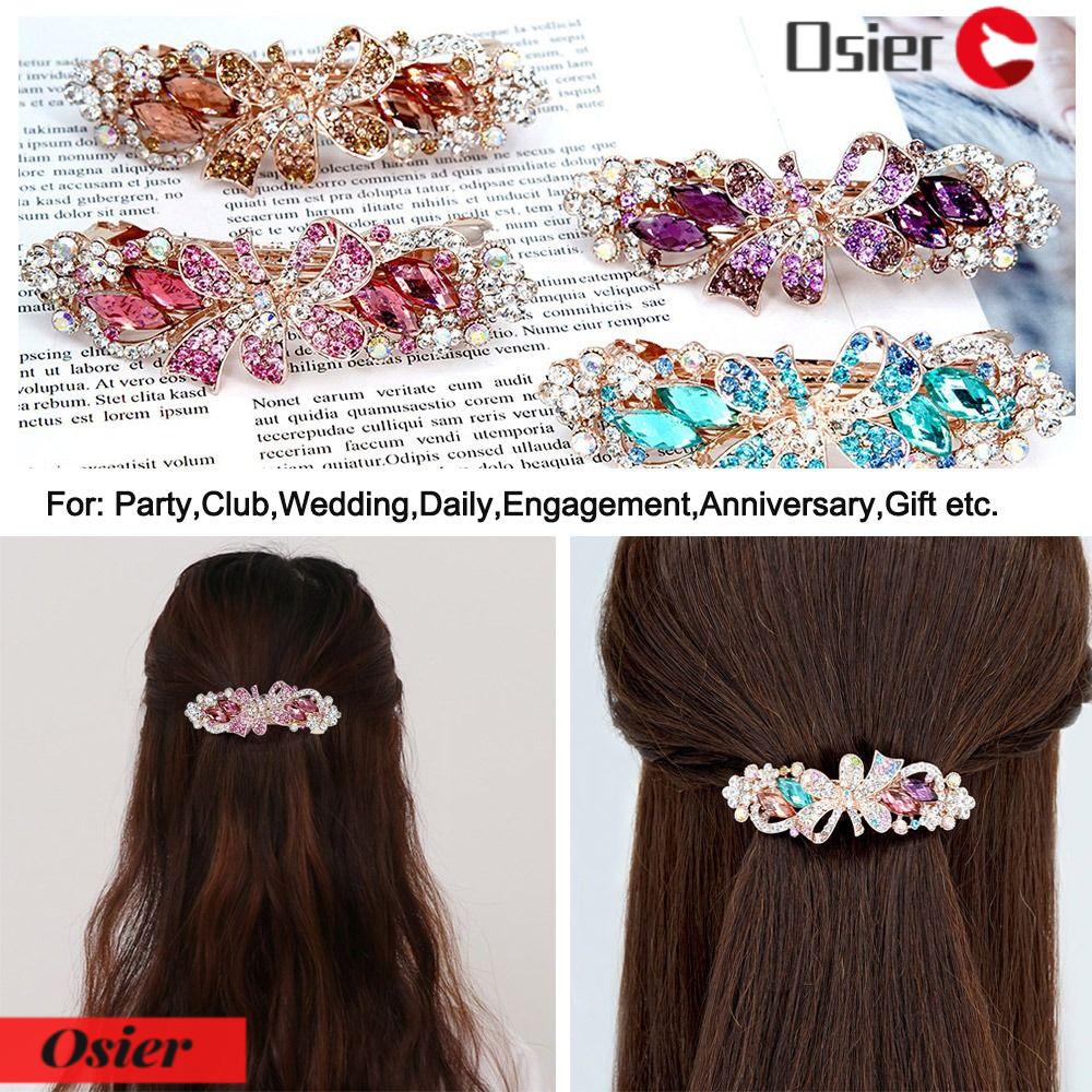 OSIER1 Kẹp Tóc Đuôi Ngựa Hình Hoa Đính Pha Lê Phong Cách Vintage