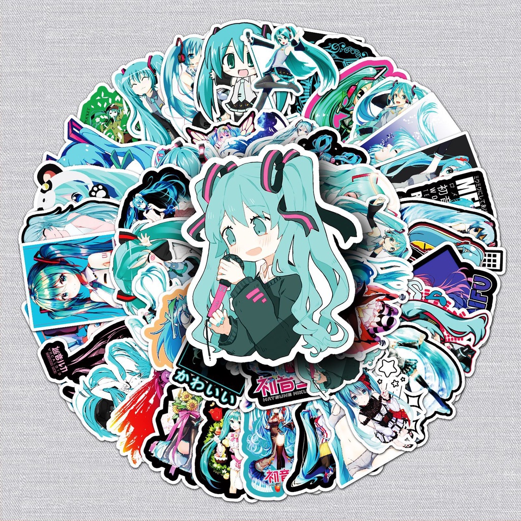Set 50 Miếng Dán Trang Trí Điện Thoại / Máy Tính / Xe Scooter Họa Tiết Hoạt Hình Hatsune Miku Graffiti