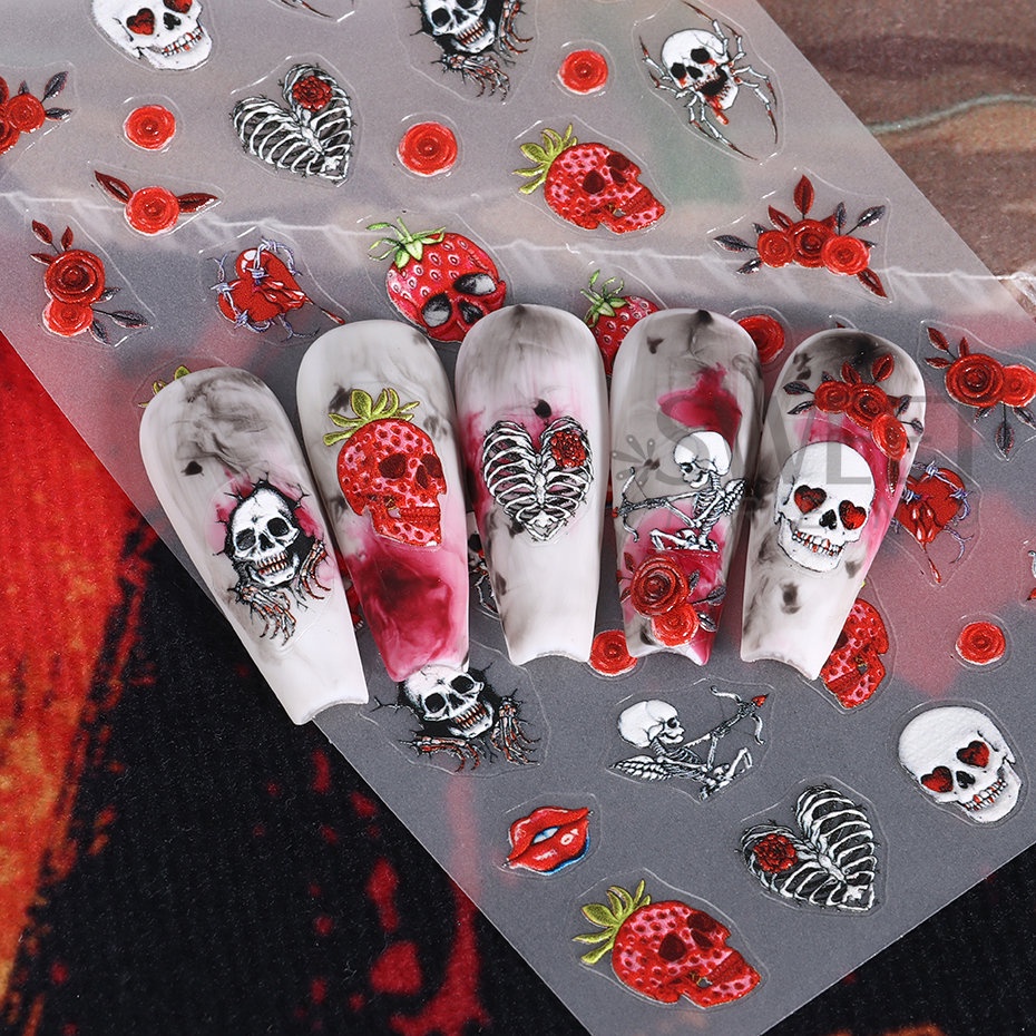 Miếng Dán Trang Trí Móng Tay Họa Tiết Halloween 5D Độc Đáo