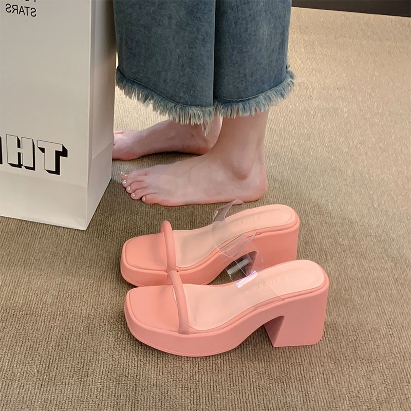 Dép Cao Gót Đế Dày Quai Trong Suốt Thời Trang Dành Cho Nữ