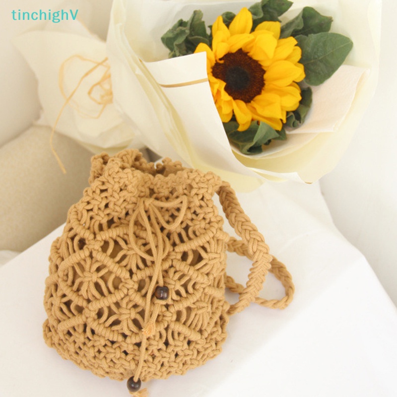 Túi Xách Cotton Đan Tay Màu Trơn Thời Trang Dành Cho Nữ