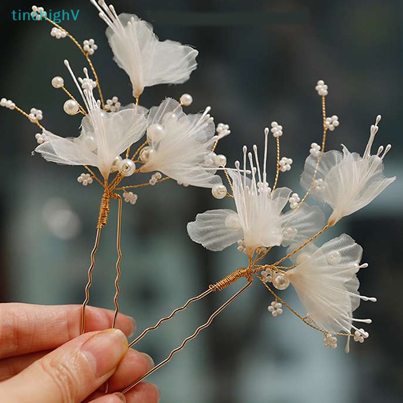 Trâm Cài Tóc Chữ U Đính Hoa Lưới Và Ngọc Trai Cho Cô Dâu