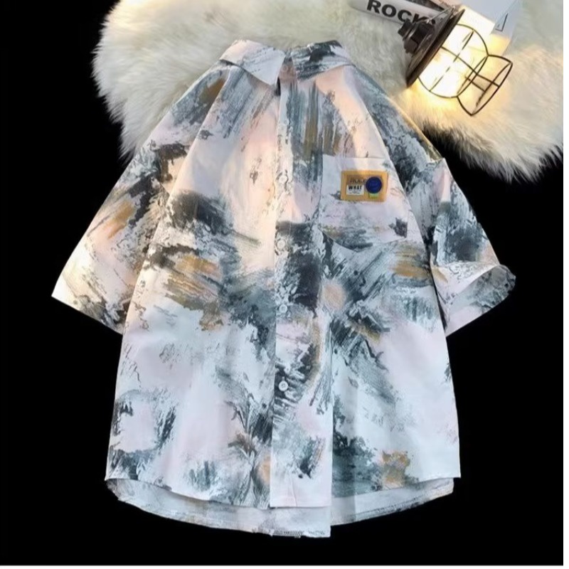 Áo Sơ Mi Tay Ngắn Dáng Rộng Họa Tiết Màu Nhuộm Thời Trang Đi Biển Cho Nam Giới Size M-8XL