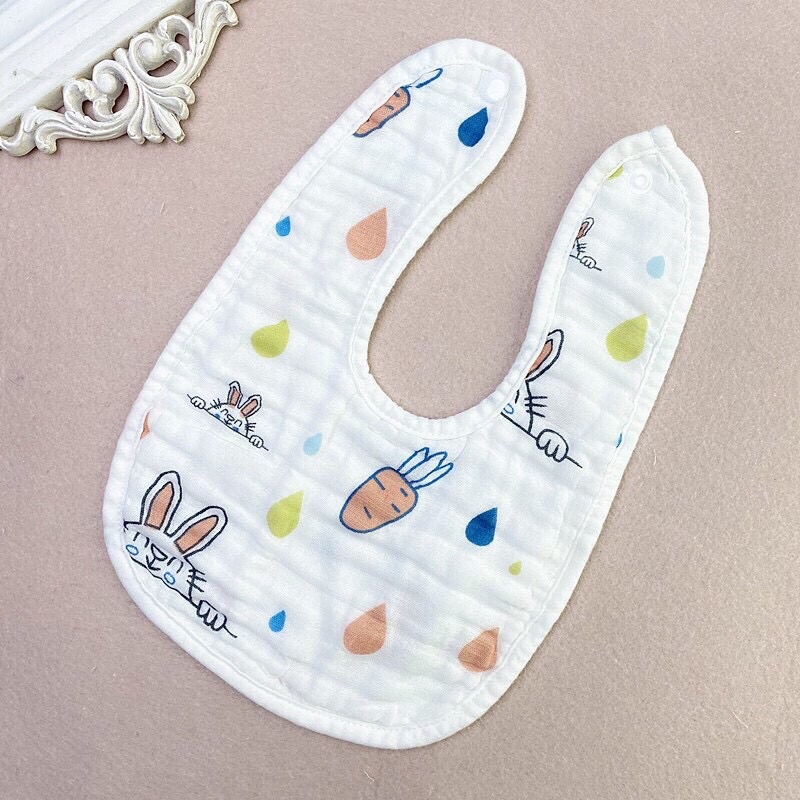 Yếm xô cho bé vuông 6 lớp cúc bấm 2 mặt chữ U màu trắng dày dặn siêu thấm hút