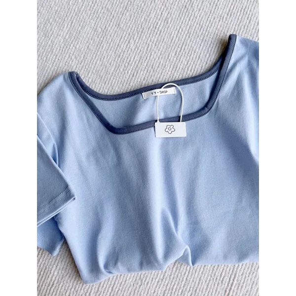 Áo Thun Tay Ngắn Cổ Vuông Thiết Kế Mỏng Thời Trang Mùa Hè Hàng Mới 2023 Dành Cho Bạn Nữ