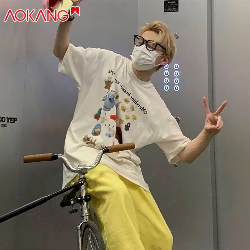 Áo Thun Tay Ngắn In Họa Tiết Hoạt Hình Phong Cách retro Cho Nam