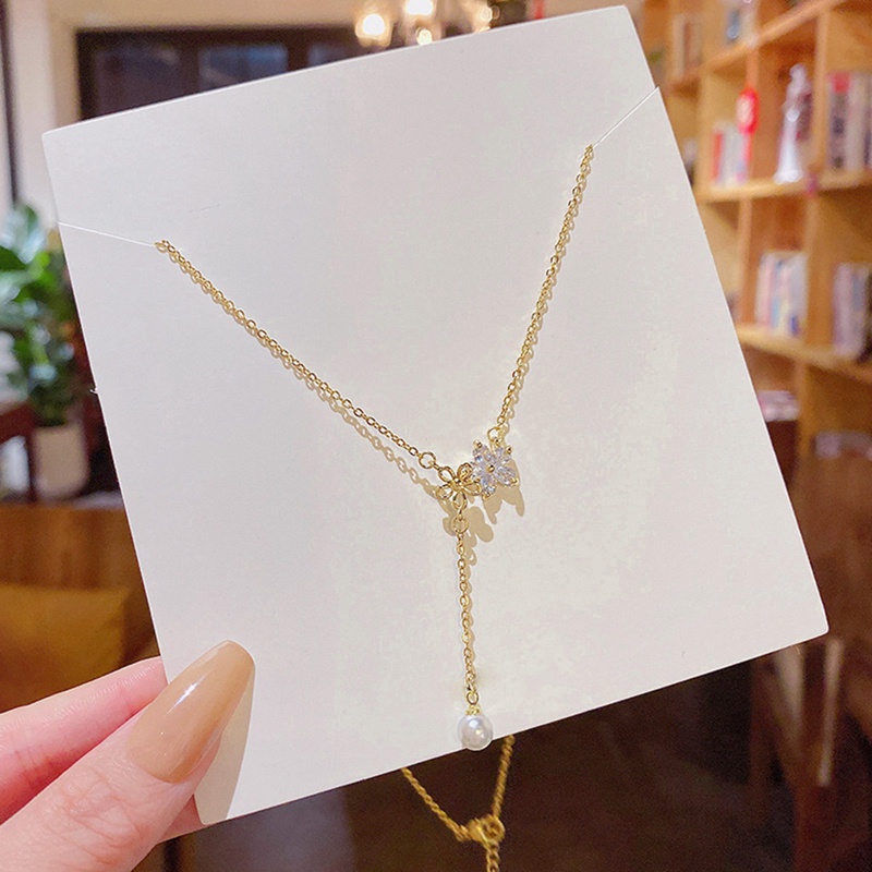 Ygt Vòng cổ Bằng Thép Titan Đính Ngọc Trai Và Đá Zircon Hình Hoa Tua Rua Đơn Giản Ngọt Ngào Thời Trang Cho Nữ