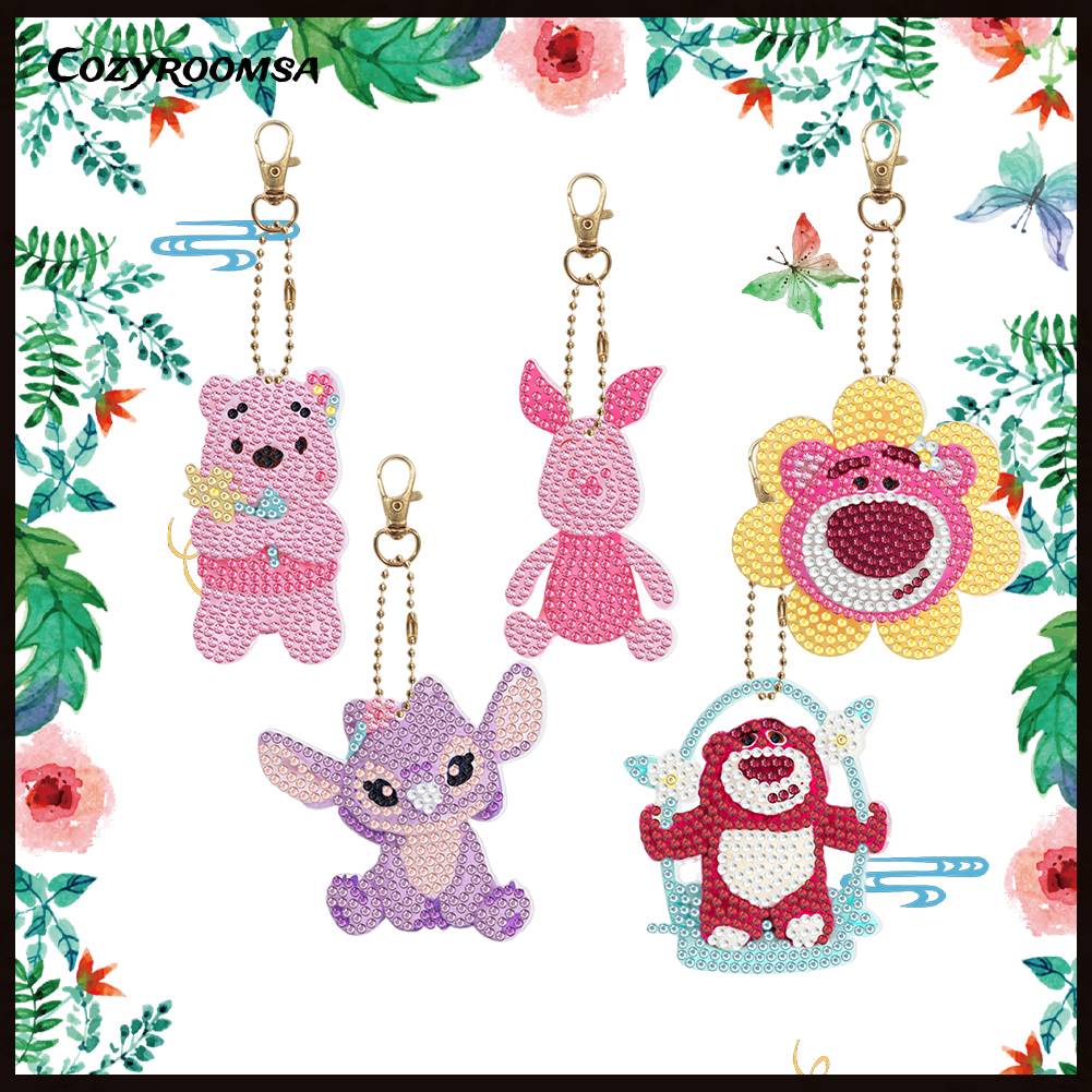 Móc Chìa Khóa Kim Cương 5D Họa Tiết Hoạt Hình Hai Mặt DIY Dành Cho Người Mới Bắt Đầu