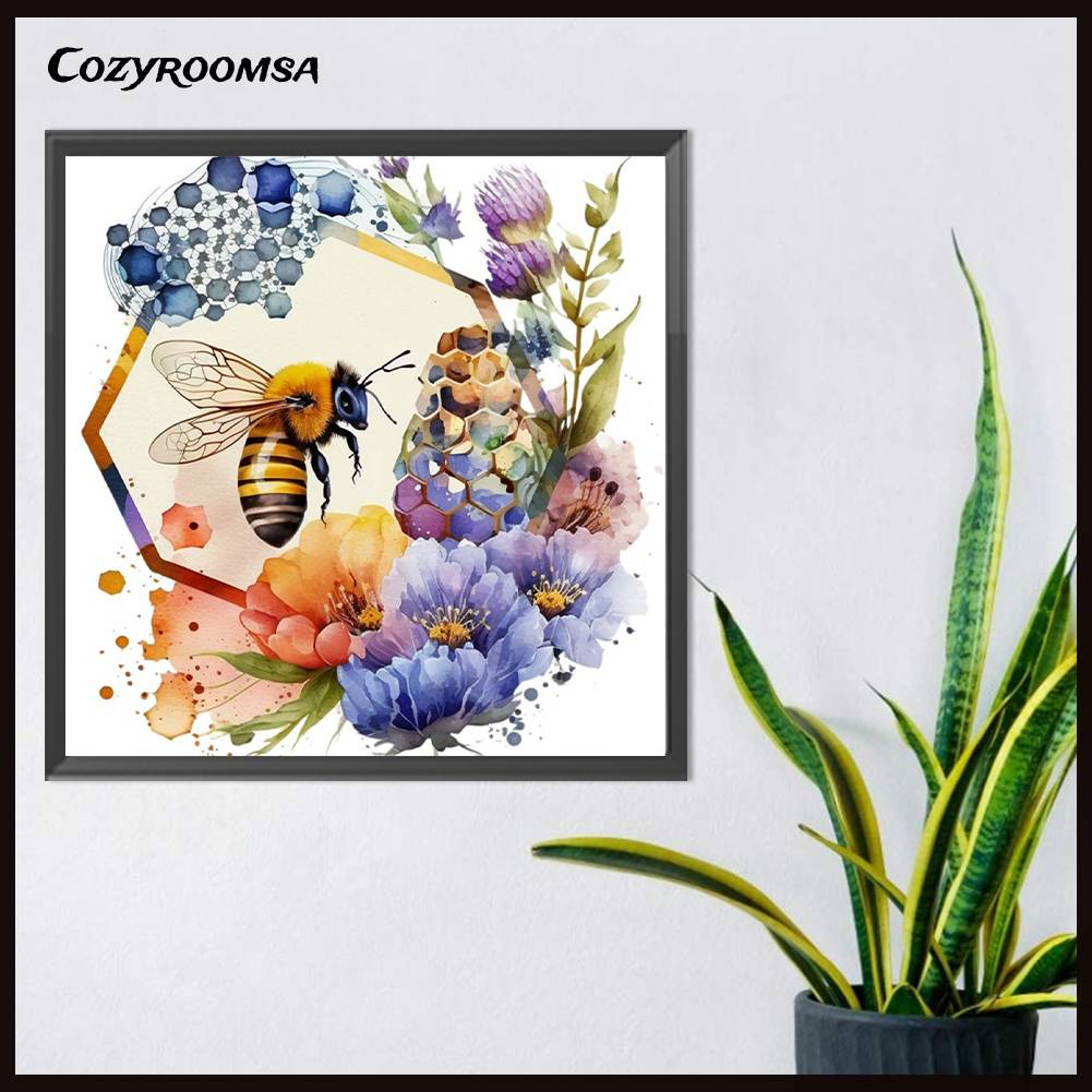 Tranh Đính Đá Kim Cương Toàn Bộ 5D DIY Hình Vẽ Hoa Và Ong