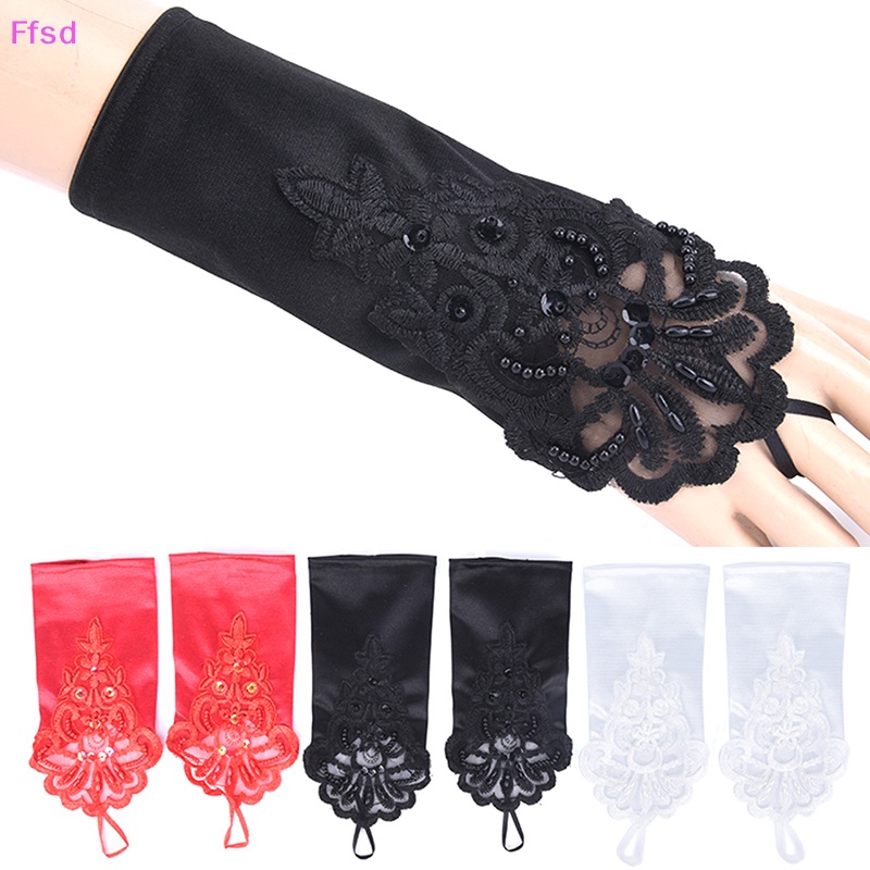 {Ffsd} Găng Tay Ren Ngắn Hở Ngón Cho Cô Dâu Ngày Cưới Bán Chạy