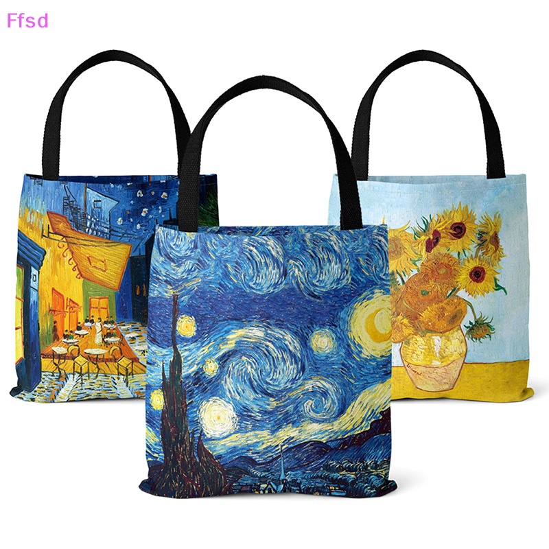 {Ffsd} Túi Tote Xách Tay Bằng Vải Canvas Dung Tích Lớn Họa Tiết Bầu Trời Sao Dầu Paing Quà Tặng *
