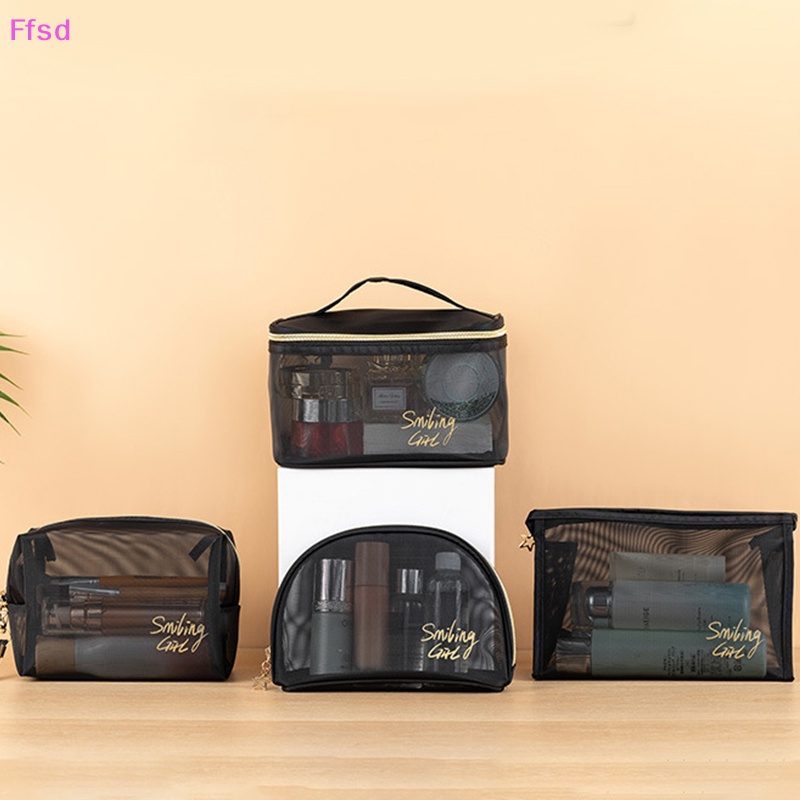 {Ffsd} Túi Lưới Đựng Mỹ Phẩm Trang Điểm Màu Đen Và Trái Tim Nhỏ Gọn Có Khóa Kéo * Bán Chạy