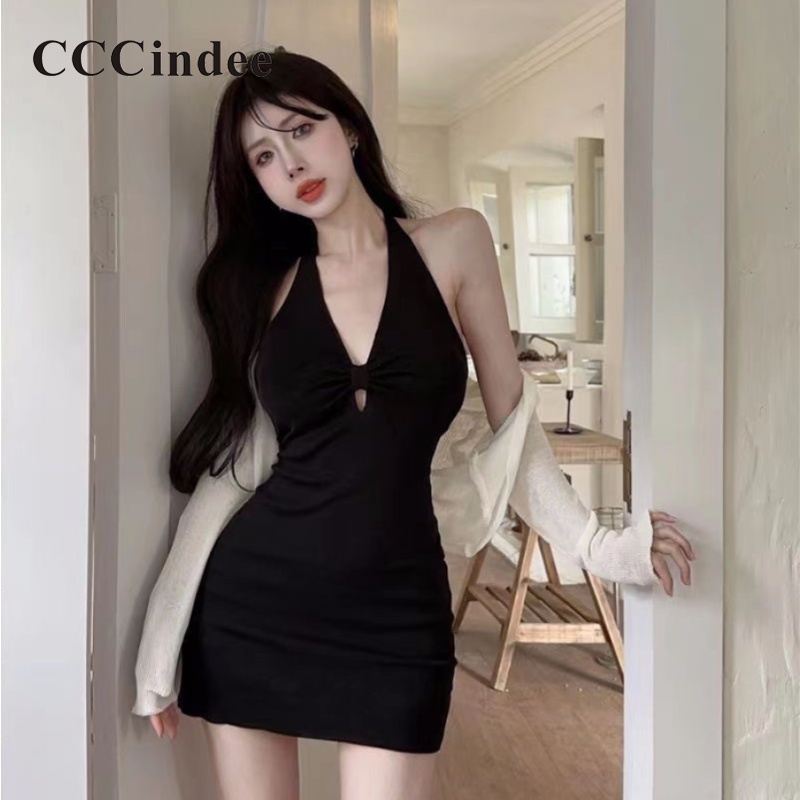 Đầm Mini Hai Dây Cổ Chữ V Màu Trơn Dáng Ôm Thời Trang 2023 Dành Cho Bạn Nữ