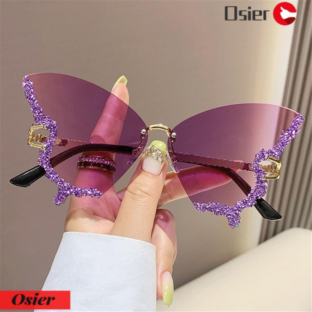 OSIER1 Kính Mát Y2K Nữ Đính Đá Tím Lấp Lánh