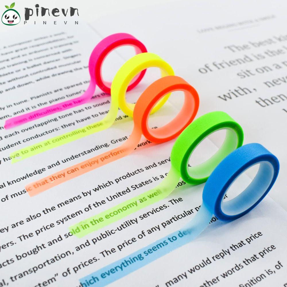 PINEVN Bộ 5 Cuộn 5 Cuộn Nhãn Dán Màu Dạ Quang Trong Suốt Dùng Trang Trí Văn Phòng
