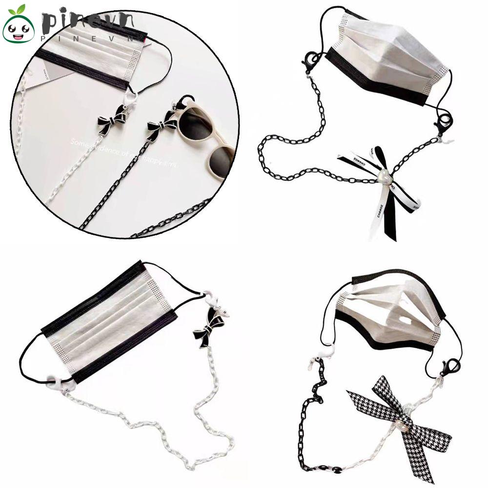 PINEVN Dây Đeo Giữ Tai Nghe / Dây Đeo Kính Hình Nơ Màu Trắng Đen Bằng Acrylic Cho Nữ