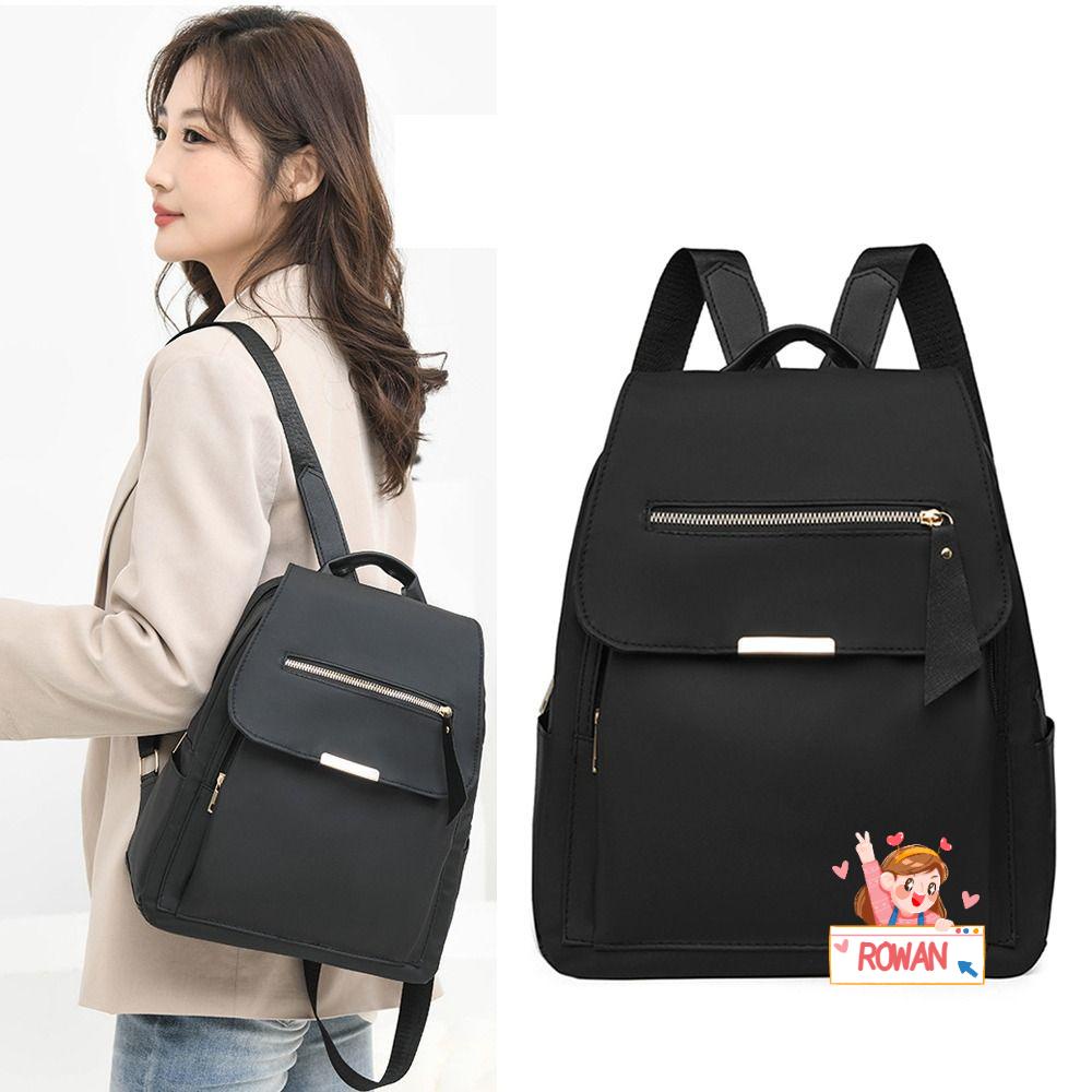 ROWANS Ba Lô Nylon Màu Đen Gọn Nhẹ Sức Chứa Lớn Đa Năng Chống Thấm Nước Màu Trơn Cho Nữ