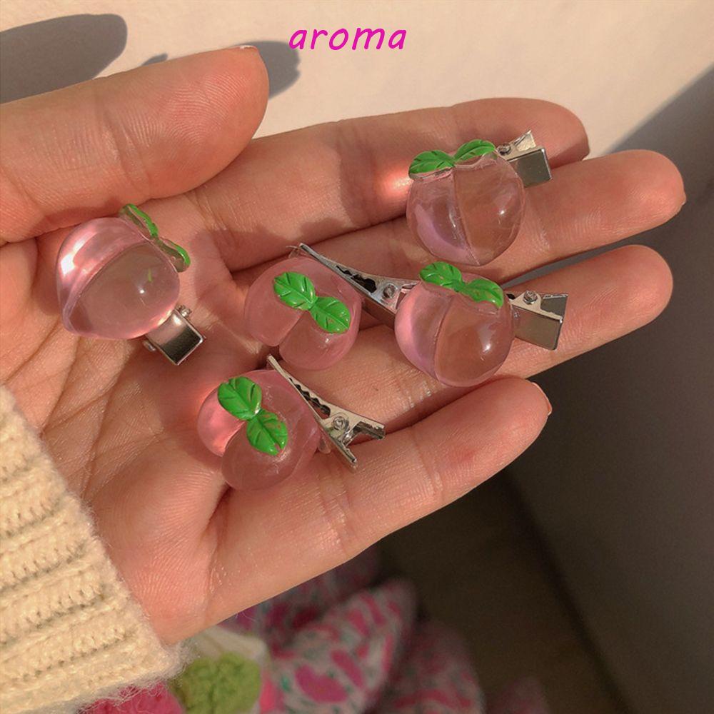 AROMA Kẹp Tóc Hình Nơ Màu Trơn Đính Hoa Trà Ngọt Ngào Thời Trang Phong Cách Hàn Quốc