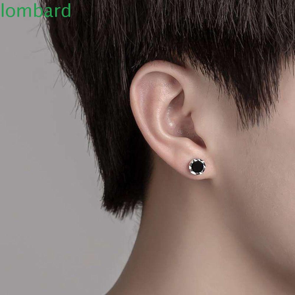 LOMBARD Bông Tai Tròn Bằng Đồng Không Xỏ Lỗ Phong Cách Hàn Quốc Thời Trang Cho Nam