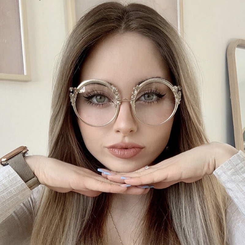 Kính Mát Gọng Kim Loại Tròn Chống Bức Xạ Thời Trang Cho Nữ