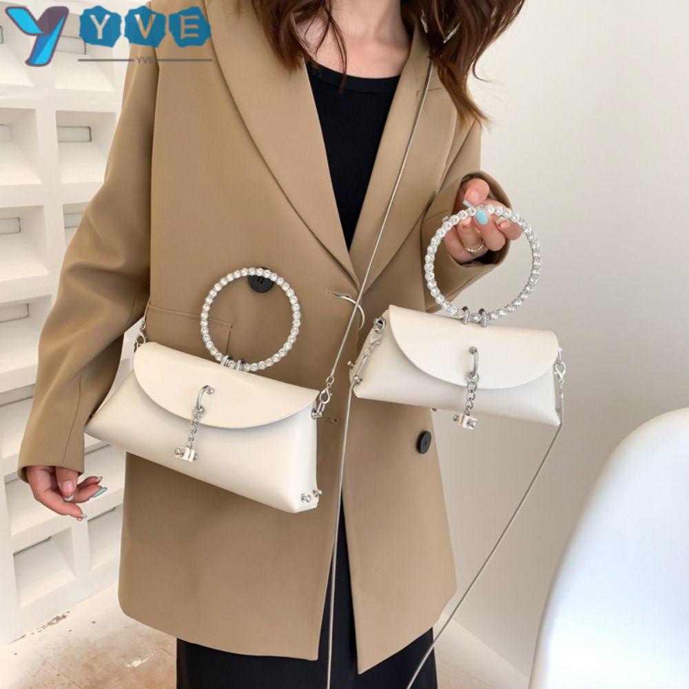 YVE Túi Xách Da PU Phối Dây Xích Có Tay Cầm Bằng Kim Loại Thời Trang Cho Nữ
