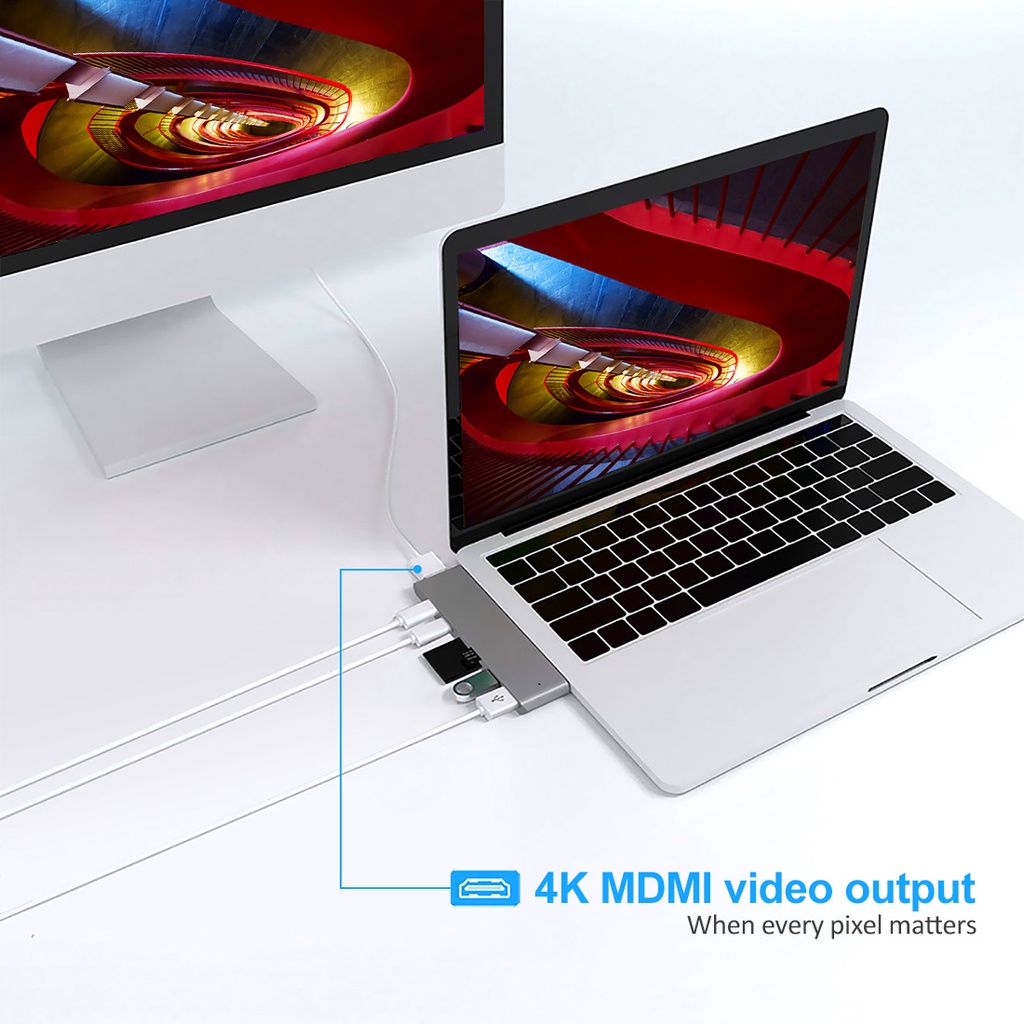 Bộ HUB Chuyển Đổi USB C 3.0 Type C Sang HDMI 7 Trong 1 Cho MacBook Pro Air USB-C 3.0