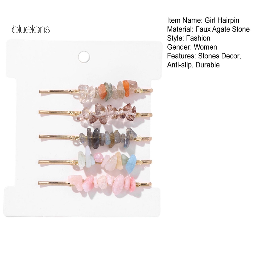 Set 5 Kẹp Tóc Kim Loại Đính Đá Tự Nhiên Đơn Giản Thanh Lịch Dành Cho Nữ